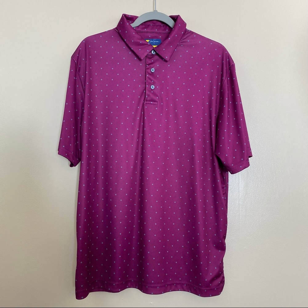Men’s Jack Nicklaus polo shirt, purple with diamond pattern, size L